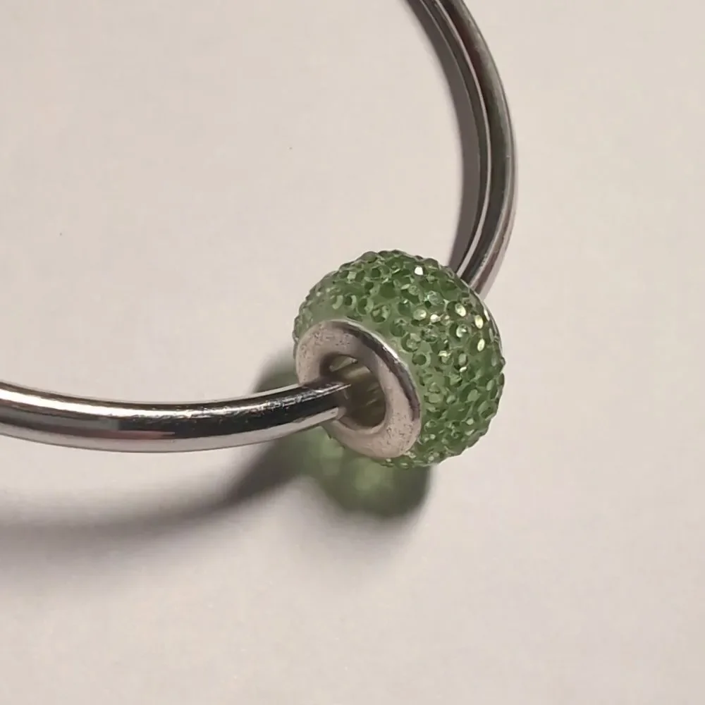 Silver and‎ Green Pave Glass Charm for Pandora Style Bracelet
